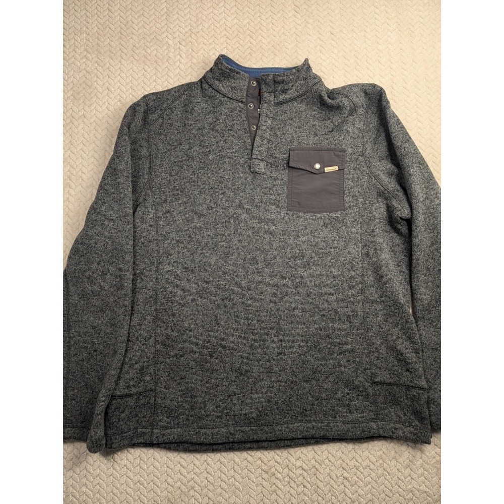 Woolrich Mens Gray Fleece Pullover 1/4 Button Pocket Front Casual Top